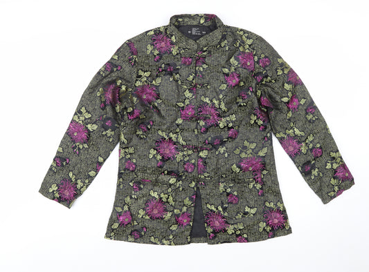 Robert Louis Women's Black Floral Silk Blend Jacket Size S