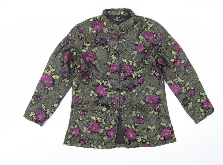 Robert Louis Women's Black Floral Silk Blend Jacket Size S
