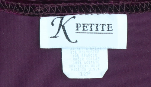K Petite Women Purple Velvet Sleeveless Sheath Dress Size 12 Petite