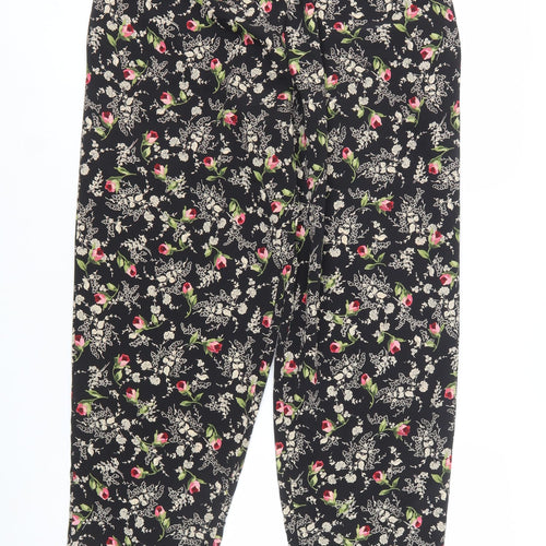 Maggie Sweet Womens Black Floral Tapered Trousers Medium