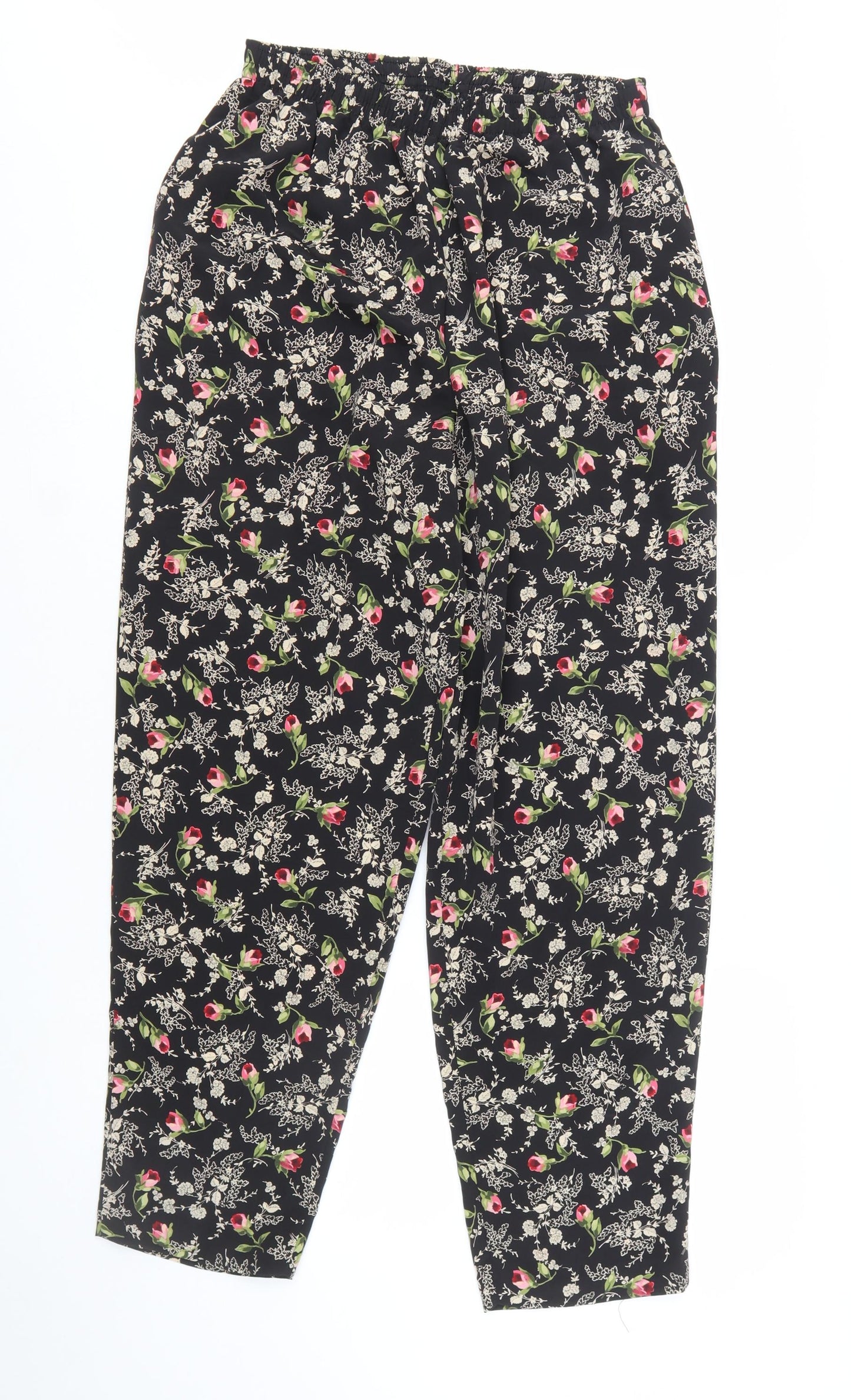 Maggie Sweet Womens Black Floral Tapered Trousers Medium