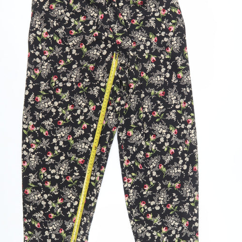 Maggie Sweet Womens Black Floral Tapered Trousers Medium