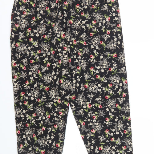 Maggie Sweet Womens Black Floral Tapered Trousers Medium