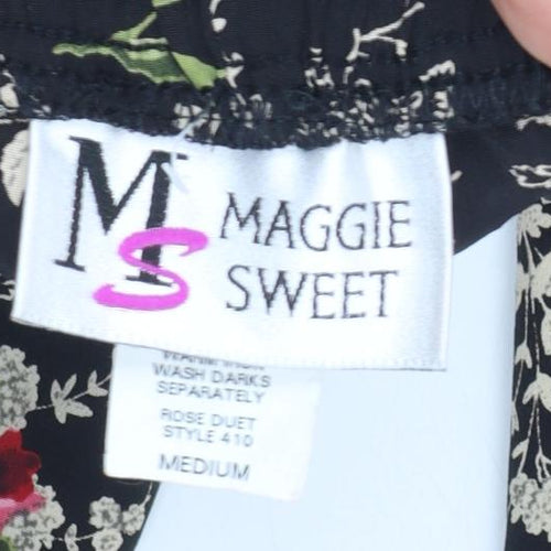 Maggie Sweet Womens Black Floral Tapered Trousers Medium