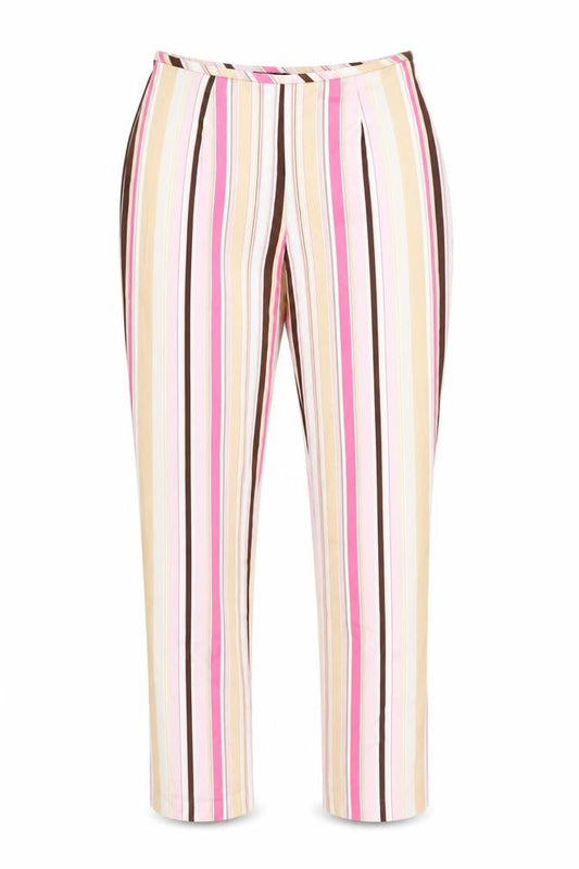 Front view of Peck & Peck Women’s Multicoloured Striped Cotton Blend Trousers, size UK 6