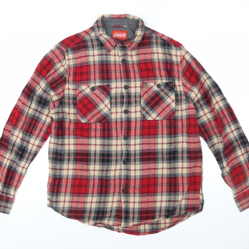 Coleman Men's Red Checked Flannel Button-Up Shirt L Regular Fit