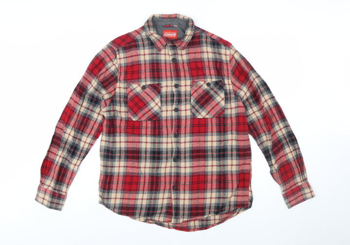 Coleman Men's Red Checked Flannel Button-Up Shirt L Regular Fit