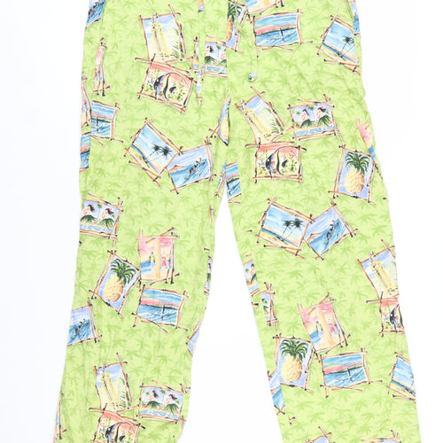 Holly Lane Women's Green Tropical Print Cropped Rayon Trousers Size S