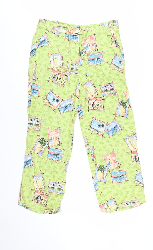 Holly Lane Women's Green Tropical Print Cropped Rayon Trousers Size S