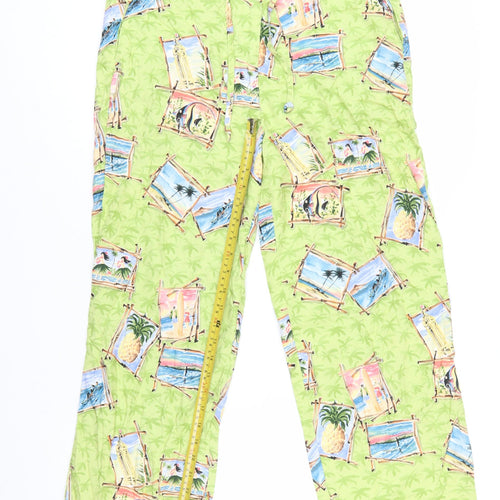 Holly Lane Women's Green Tropical Print Cropped Rayon Trousers Size S
