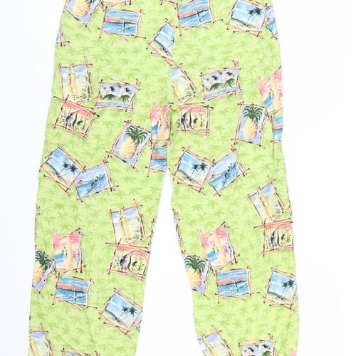 Holly Lane Women's Green Tropical Print Cropped Rayon Trousers Size S
