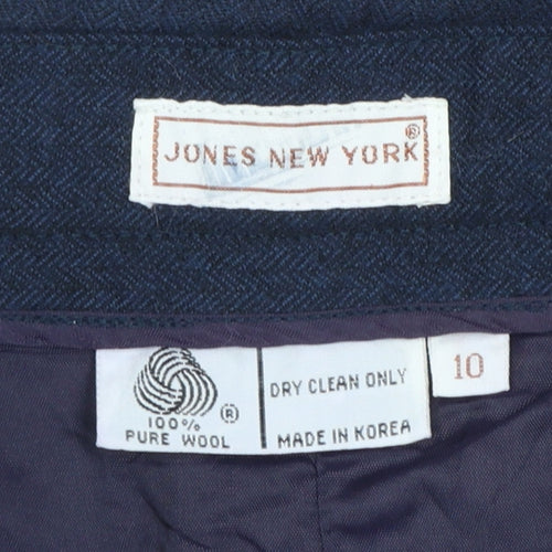 Jones New York Women's Blue Wool Pleated High-Rise Trousers Size 10