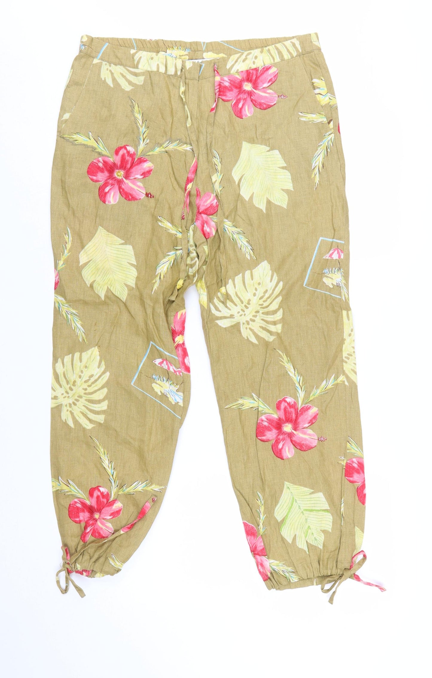 John Paul Richard Women’s Brown Floral Linen Cropped Trousers Size S