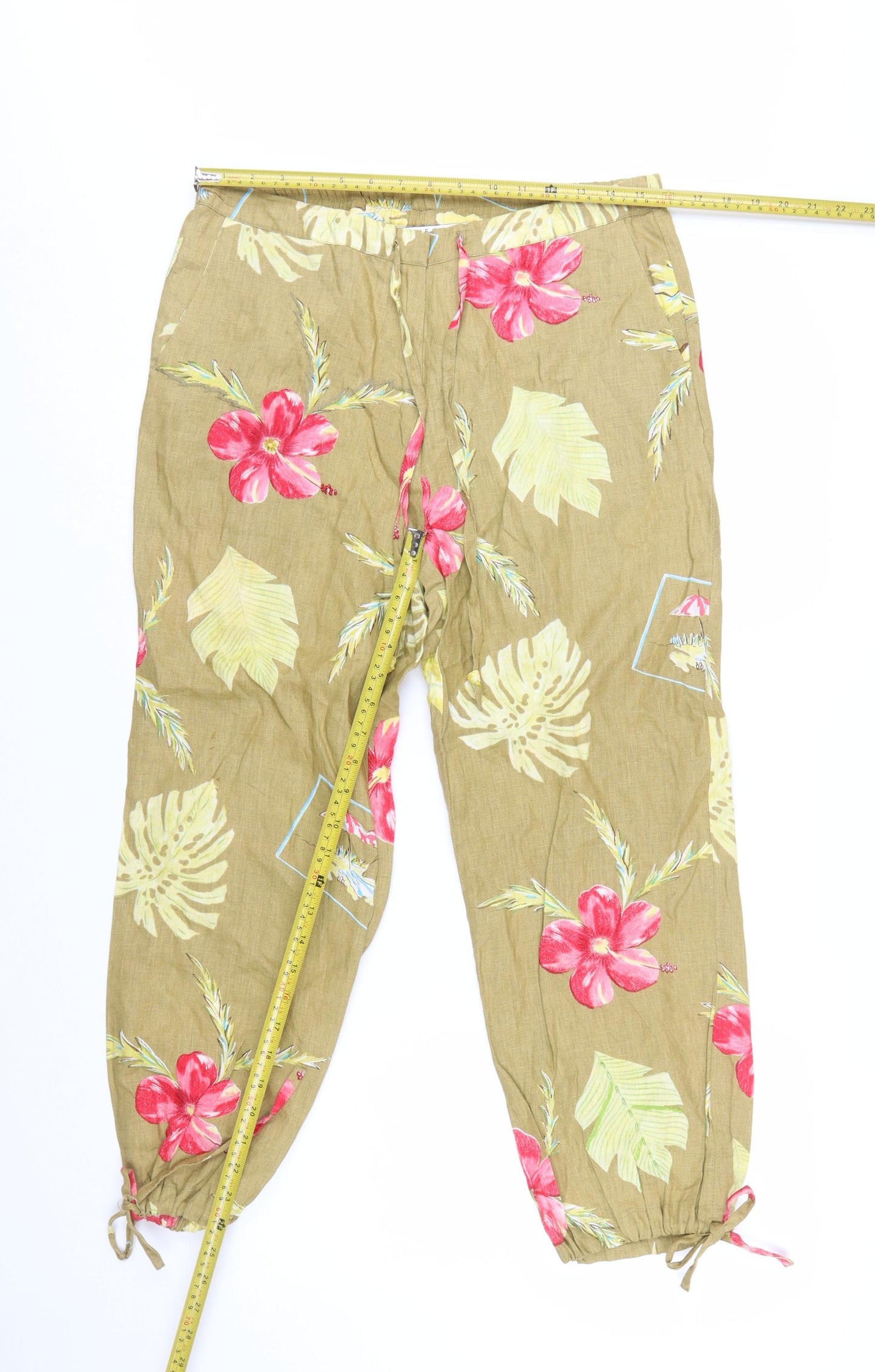 John Paul Richard Women’s Brown Floral Linen Cropped Trousers Size S