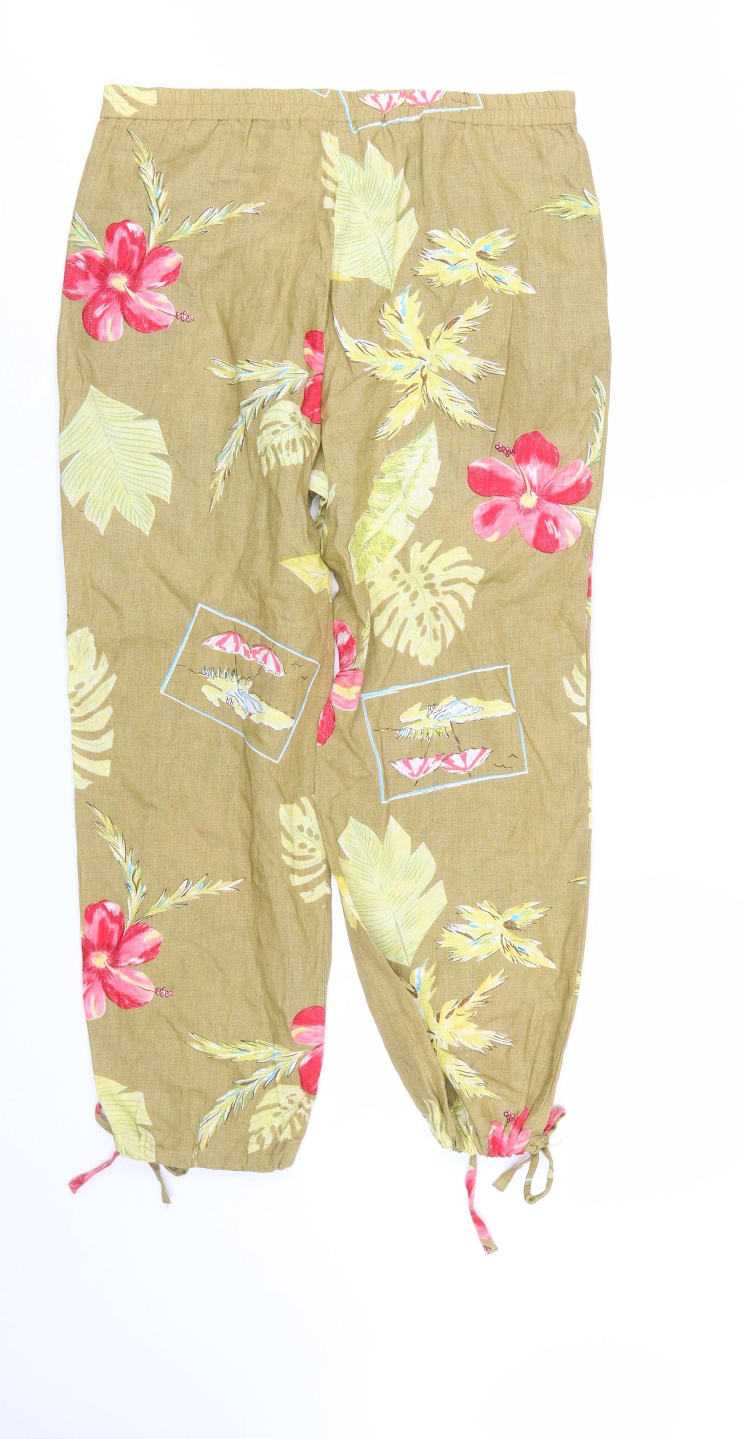 John Paul Richard Women’s Brown Floral Linen Cropped Trousers Size S