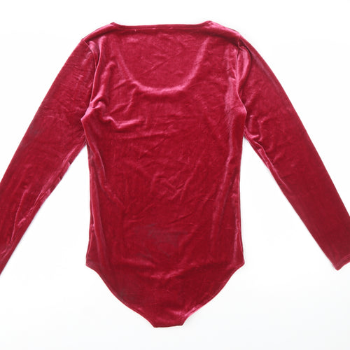 J.Crew Mercantile Womens Red Velvet Long Sleeve Bodysuit M