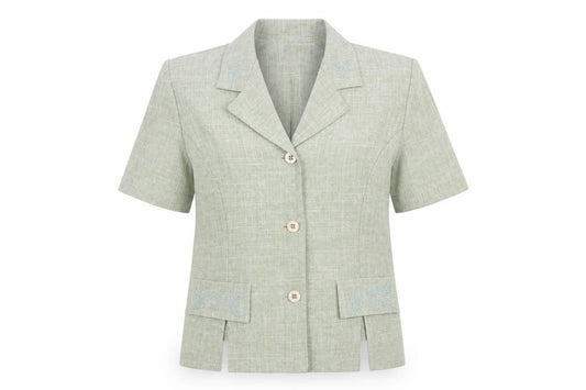 Front view of Sag Harbor Women’s Green Short Sleeve Blazer, size UK 12, Classic Fit