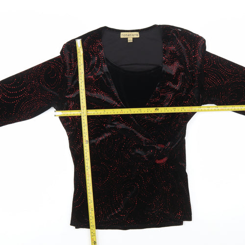 Notations Women's Black Velvet Wrap Blouse L Beaded Party Top