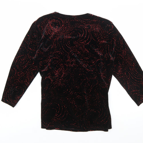 Notations Women's Black Velvet Wrap Blouse L Beaded Party Top