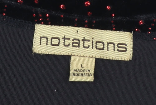 Notations Women's Black Velvet Wrap Blouse L Beaded Party Top