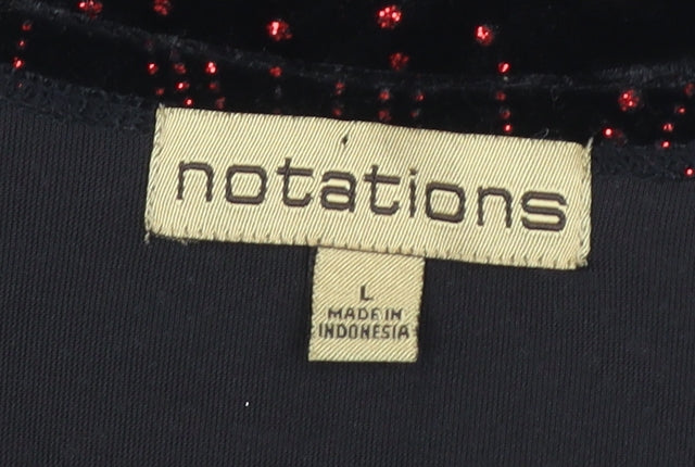 Notations Women's Black Velvet Wrap Blouse L Beaded Party Top