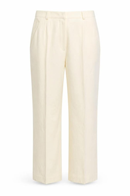 Front view of Personal Women’s Ivory Wool Blend Pleated High Rise Trousers, size UK 14