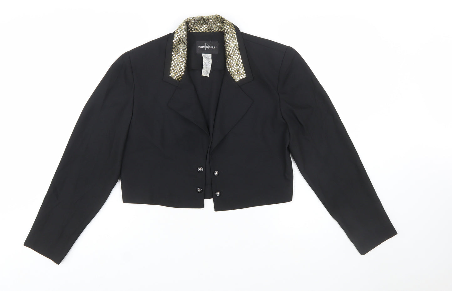 John Roberts Women's Black Cropped Suit Jacket Gold Trim Size 10