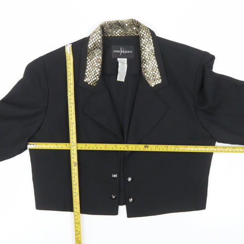 John Roberts Women's Black Cropped Suit Jacket Gold Trim Size 10