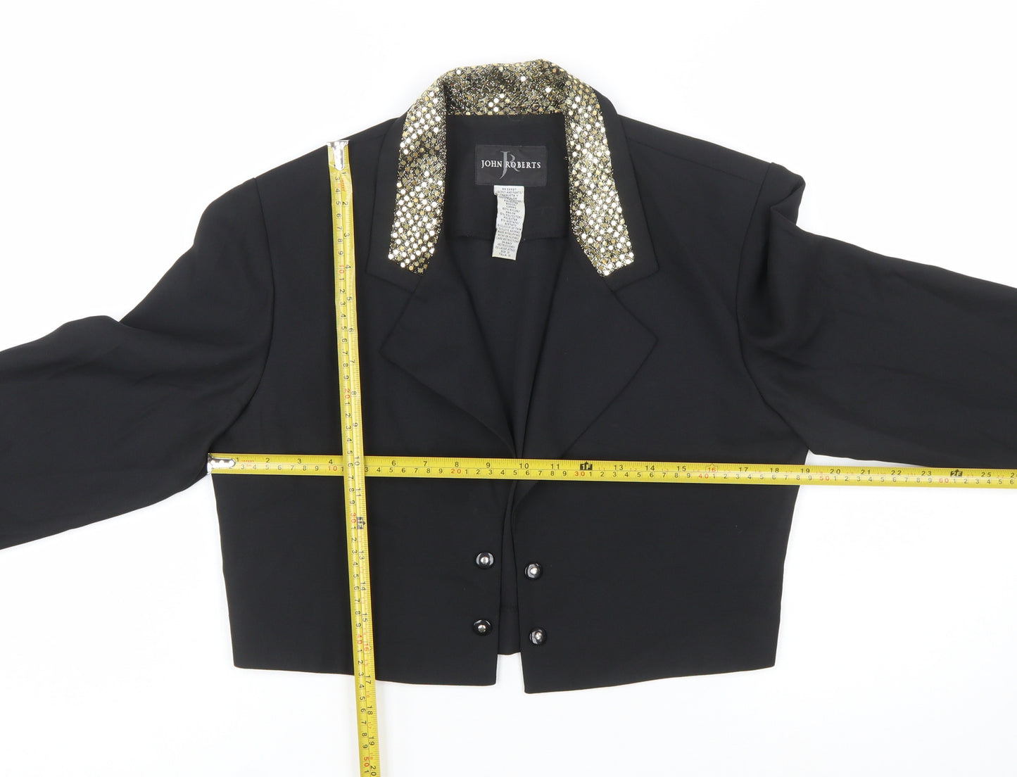 John Roberts Women's Black Cropped Suit Jacket Gold Trim Size 10