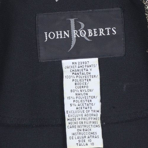John Roberts Women's Black Cropped Suit Jacket Gold Trim Size 10