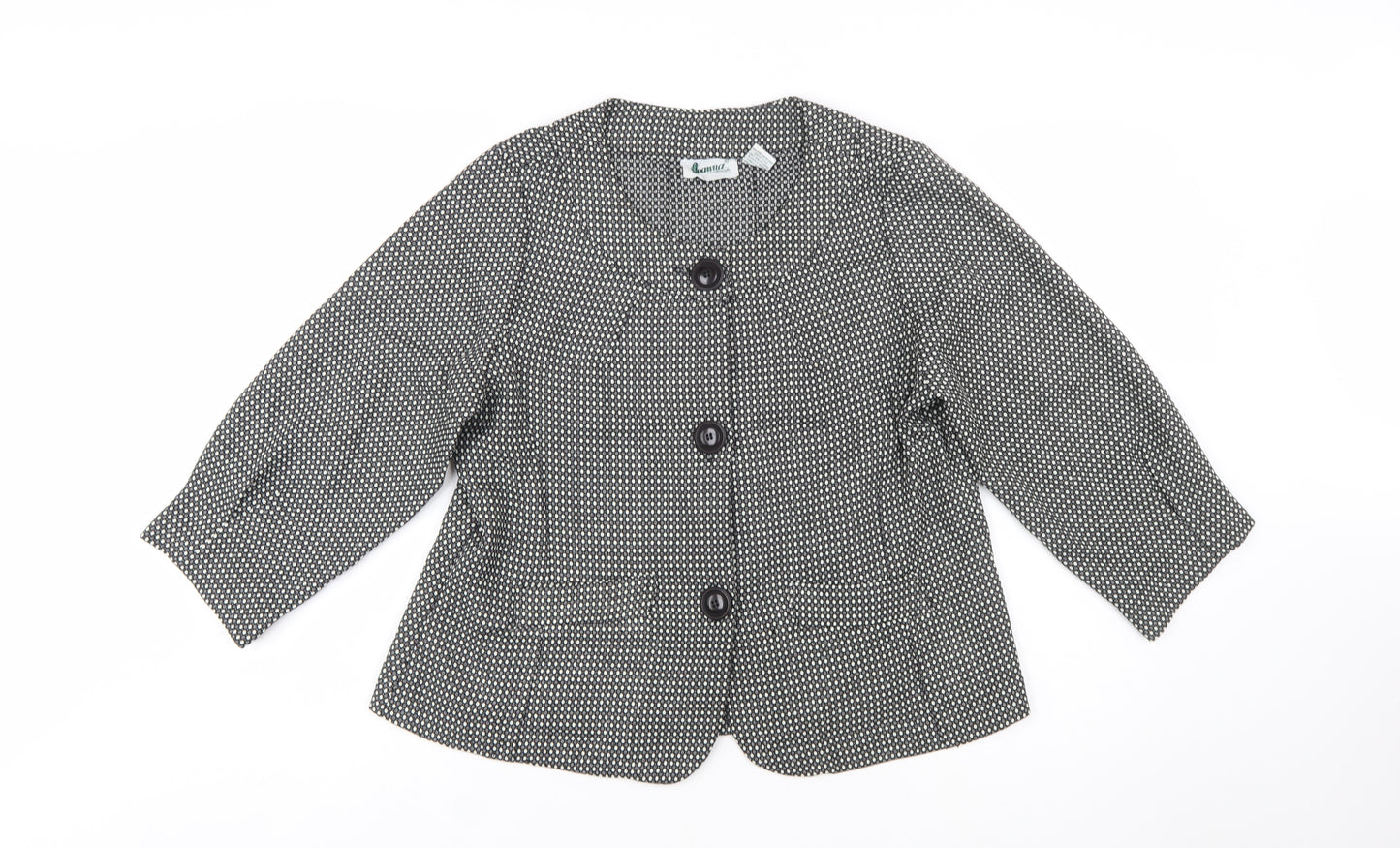 Joanna Womens Black White Check Blazer Jacket Size L Polyester