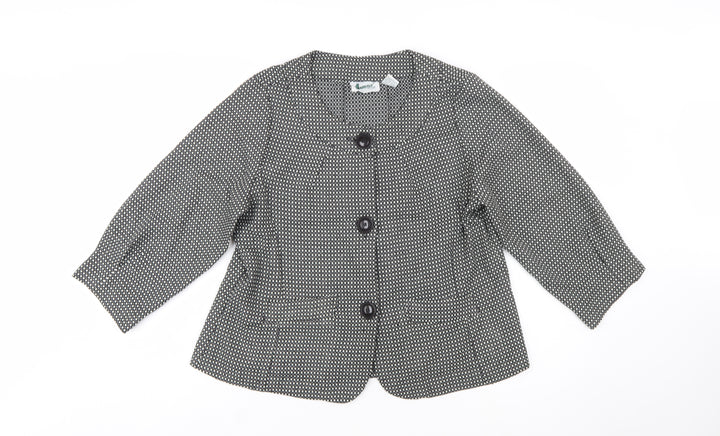 Joanna Womens Black White Check Blazer Jacket Size L Polyester