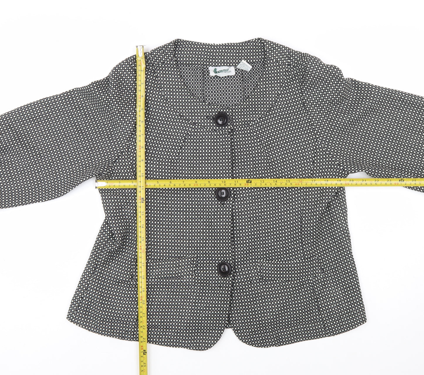Joanna Womens Black White Check Blazer Jacket Size L Polyester