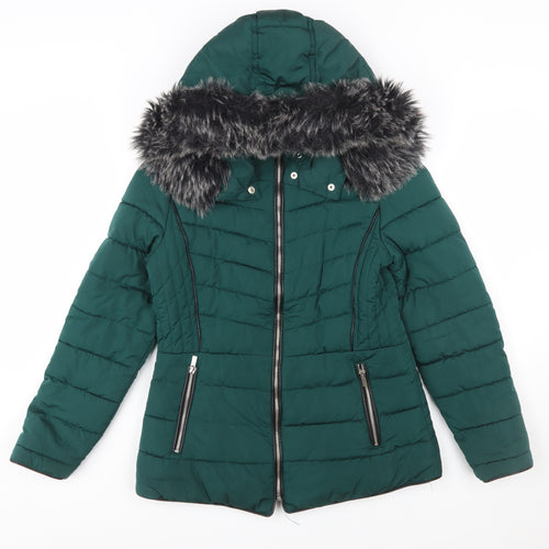 New Look Women’s Green Faux Fur Trim Puffer Jacket Size 10