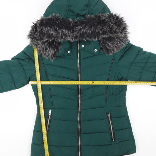 New Look Women’s Green Faux Fur Trim Puffer Jacket Size 10