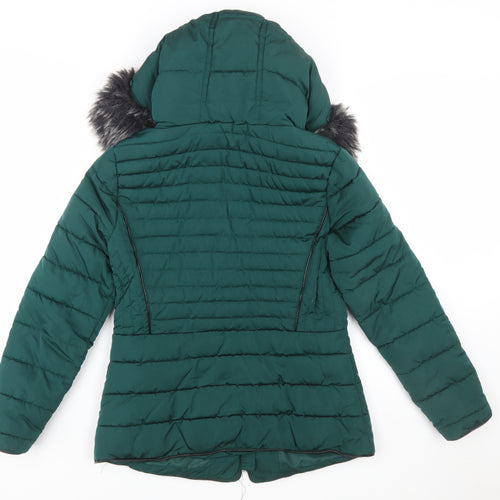 New Look Women’s Green Faux Fur Trim Puffer Jacket Size 10