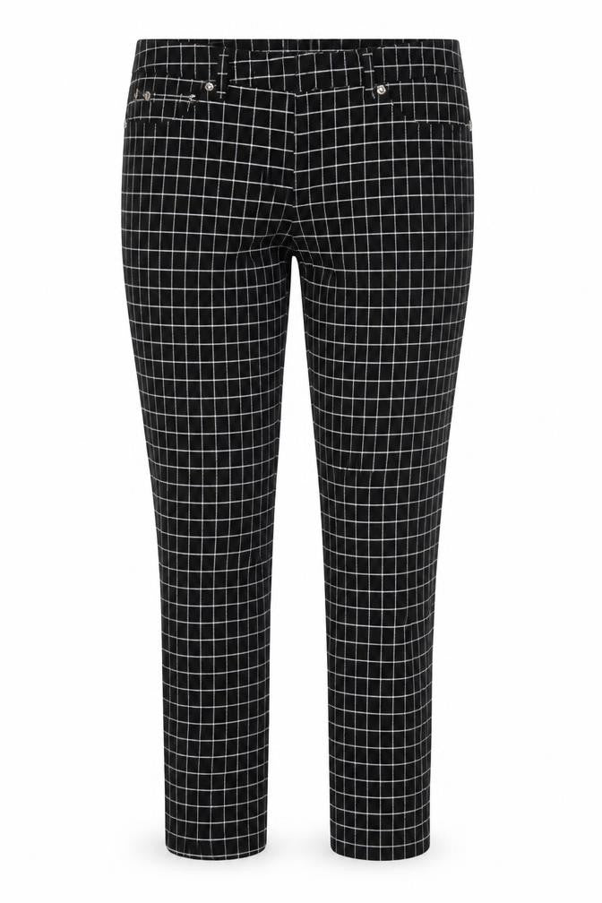 Front view of Sharagano Women's Black Check Tapered Trousers, size 10