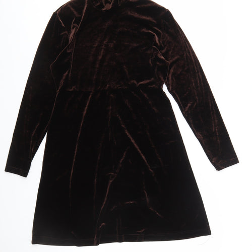 Amanda Smith Women Brown Velvet A-Line High Neck Dress Size 8