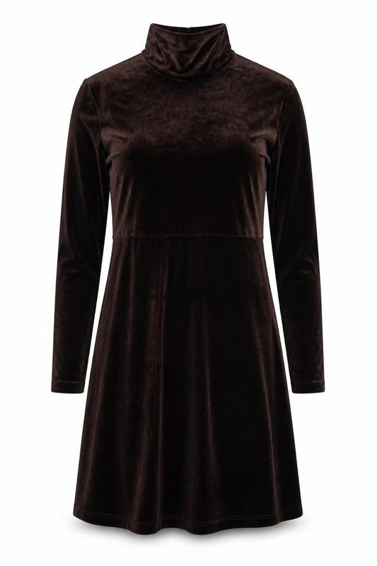 Front view of Amanda Smith Women Brown Velvet A-Line High Neck Dress, size 8