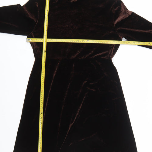 Amanda Smith Women Brown Velvet A-Line High Neck Dress Size 8