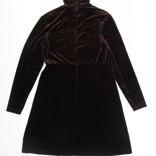 Amanda Smith Women Brown Velvet A-Line High Neck Dress Size 8