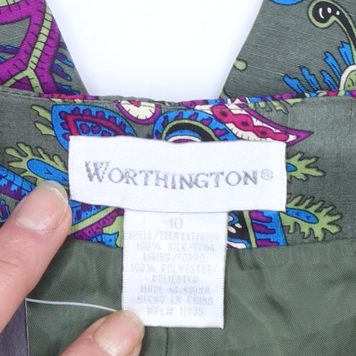 Worthington Women’s Green Paisley Silk Cropped Trousers Size 10
