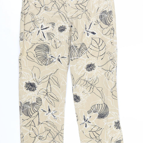 Villager Women Beige Floral Cropped Stretch Cotton Trousers Size 4