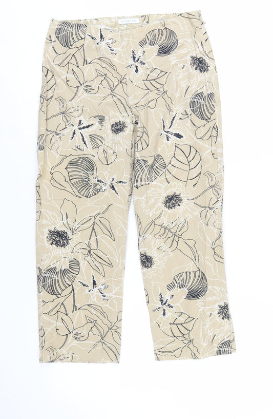 Villager Women Beige Floral Cropped Stretch Cotton Trousers Size 4