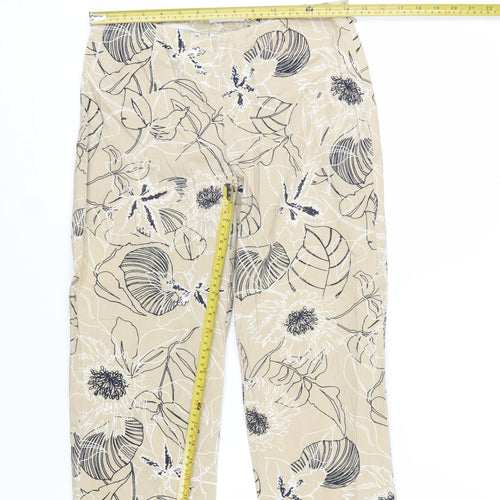 Villager Women Beige Floral Cropped Stretch Cotton Trousers Size 4