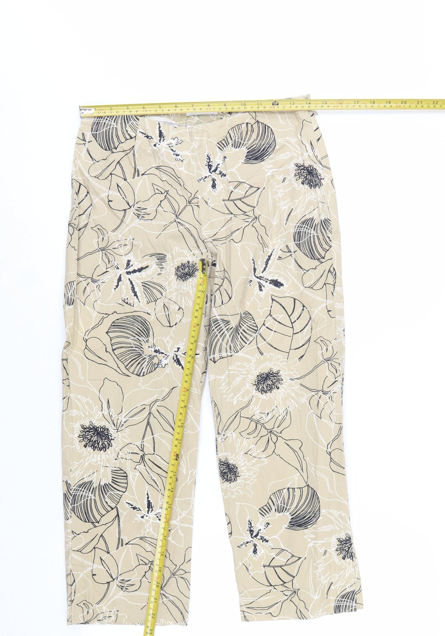 Villager Women Beige Floral Cropped Stretch Cotton Trousers Size 4