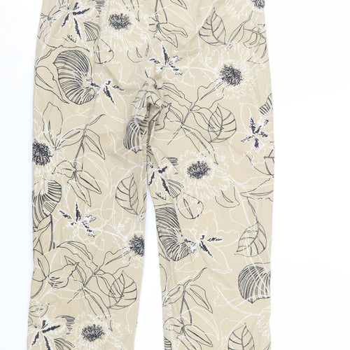 Villager Women Beige Floral Cropped Stretch Cotton Trousers Size 4
