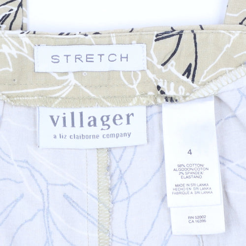 Villager Women Beige Floral Cropped Stretch Cotton Trousers Size 4