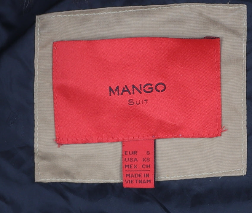 Mango Women Beige Belted Hooded Long Puffer Coat Size S