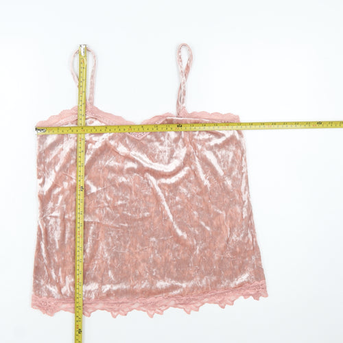 Cupio Women Pink Velvet Lace Trim Camisole Tank Top L